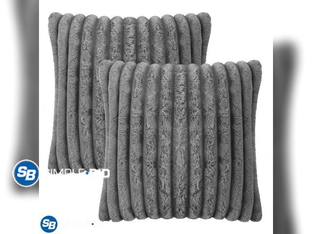 Lot 58-17804 - Lot of (5) New L&amp;M Plush Throw Pillow Covers 26×26, Fluffy Striped Decorative Pillow Covers Set ...