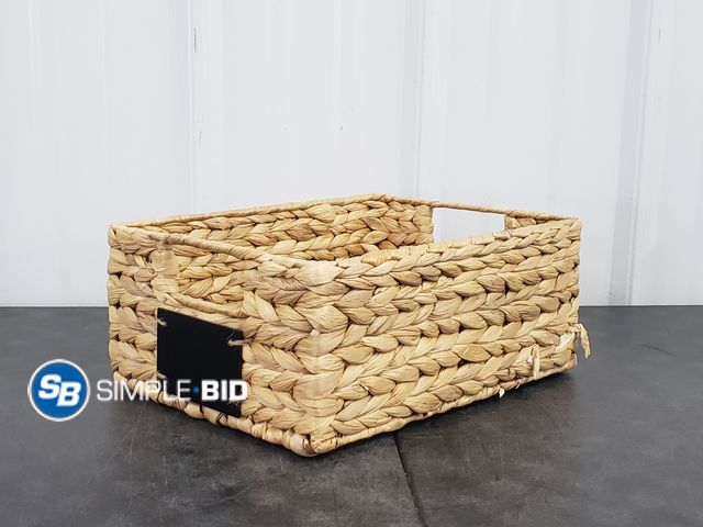 Lot 58-68829 - Wicker Woven Basket with Handles and Chalkboard Sign