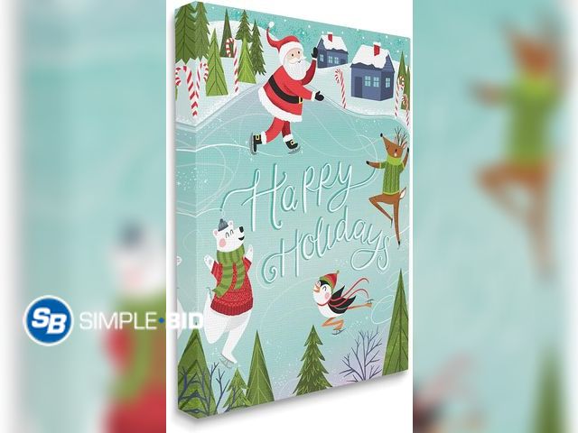 Lot 58-28277 - CHRISTMAS! New Stupell Industries Happy Holidays Phrase Festive Winter Ice Skating Animals, Designed...