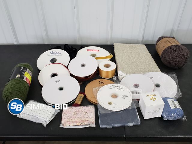 Lot 58-63514 - Lot of New RIBBON, Fabric, and Yarn - Variety of styles and sizes