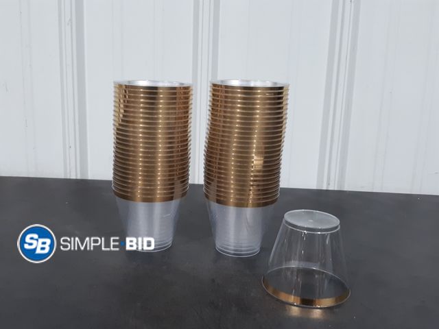 Lot 58-34552 - Lot of (50) Clear Plastic Cups with Gold Ring
