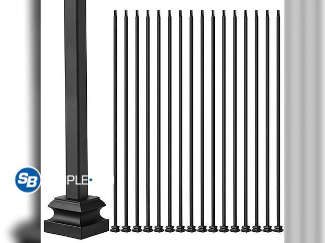 Lot 58-33050 - New Therwen 20 Sets Wrought Iron Balusters, Hollow Plain Bar Iron Baluster Shoes Stair Flat Shoe wit...