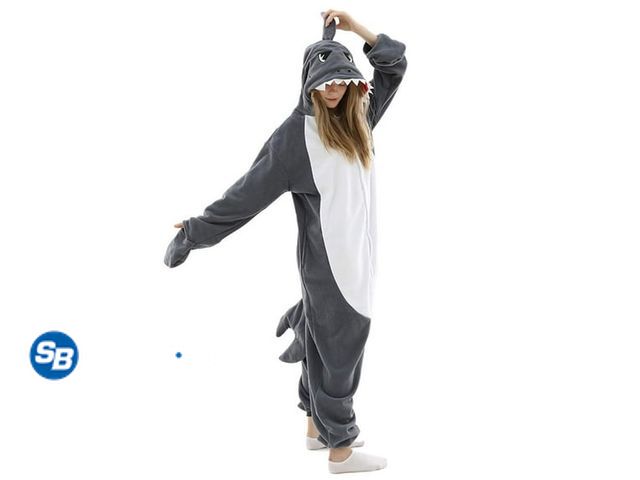 Lot 58-78165 - Adult Shark Onesie Adult Shark Costume, Halloween Cosplay Shark Hooded Pajamas, for Lounging and Par...