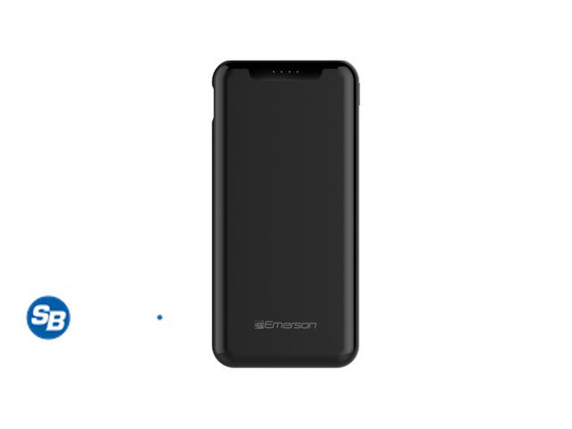 Lot 58-66676 - New Emerson Power Bank 10,000mAh with 1 USB-C and 2 USB-A Outputs, Black - PB1001B