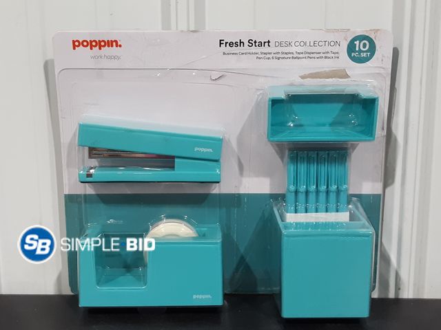 Lot 58-34842 - Poppin Fresh Start Desk Collection 10 piece Set -- includes Business Card holder, Stapler with stapl...