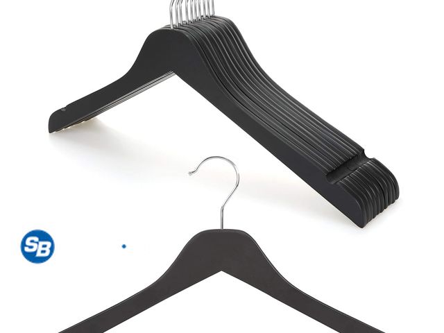 Lot 58-77517 - Set of (6) New TOPIA HANGER Black Wooden Hangers, 0.28-inch Slim Wood Clothes Hanger with Flat Desig...