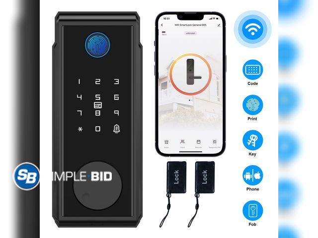 Lot 58-62703 - TOPVISION Digital Wireless Door Lock with Fingerprint and Alarm, Keyless Entry Deadlock, Pass - appe...