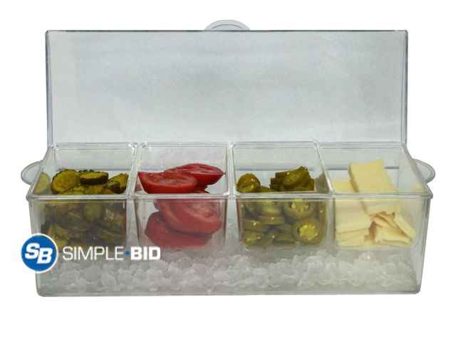 Lot 58-68611 - New Large Clear Condiment Server Organizer on Ice with Containers and Lid  Serving Bar