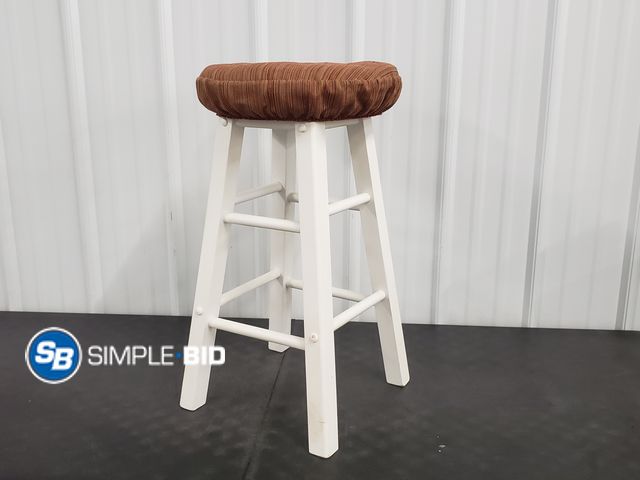 Lot 58-80009 - White Wooden Padded Stool - Used But in Great Condition