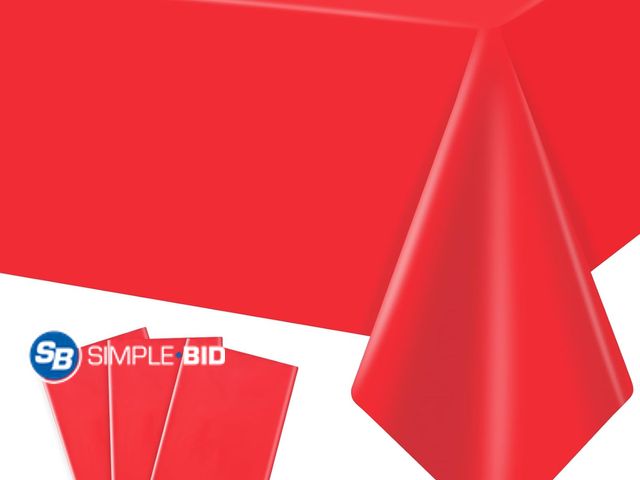 Lot 58-60372 - Lot of (3) New  3 Pack Red Disposable Plastic Table Cloth 54 x 108 Inch Rectangle Waterproof Table C...