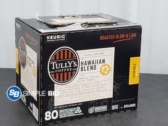 Lot 58-74965 - Keurig TULLY'S Cofee Hawaiian Blend 80 k- cups - unopened - mostly full