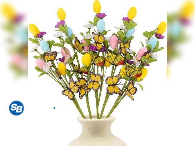 Lot 58-74645 - New 5Pcs Stems Decorations with Butterflies, 19.5" Artificial Spring Floral Picks with Colorful Tree...