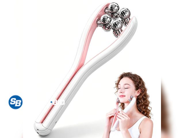 Lot 58-74299 - New V Shape Facial Massager for Jawline and Neck, Rechargeable Wireless 3D Roller Face Massager Tool...