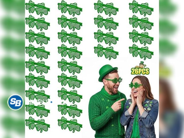 Lot 58-68442 - New LIONO 26 PCS Shamrock Glasses Party Favors, Green Clover Glasses for Family Friends Students