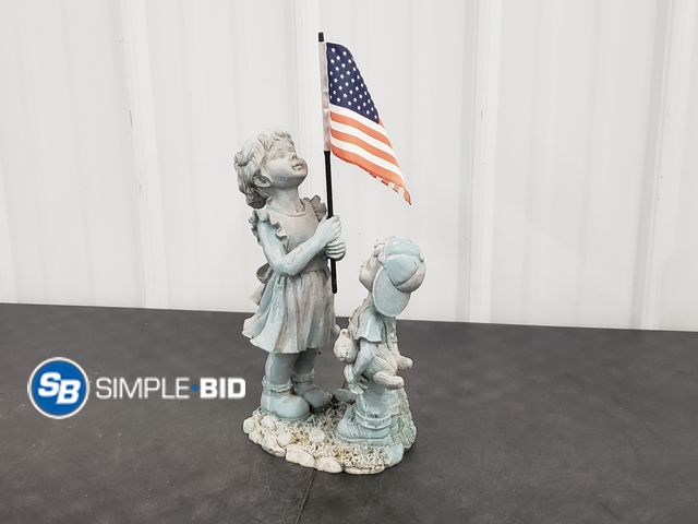 Lot 58-73909 - Patriotic Kids Saluting the Flag Ceramic Garden Statue