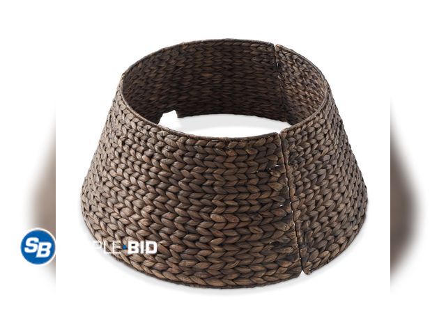 Lot 58-35392 - New 24-Inch Water Hyacinth Christmas Tree Collar, Woven Tree Base Cover with Cord Cut Out, Espresso