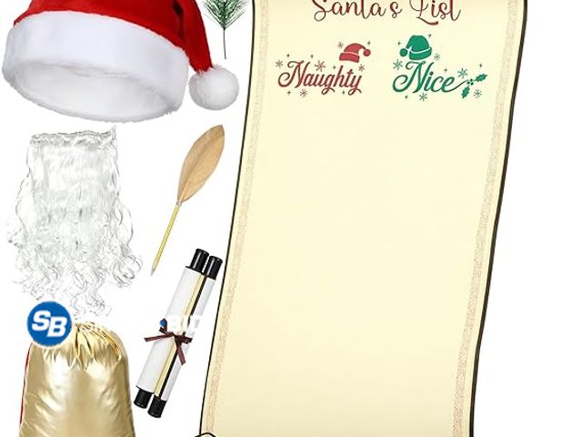 Lot 58-71061 - CHRISTMAS IN JULY! New 6 Pcs Santa List Scroll Set with Santa Claus Hats and Beard Costume Accessori...