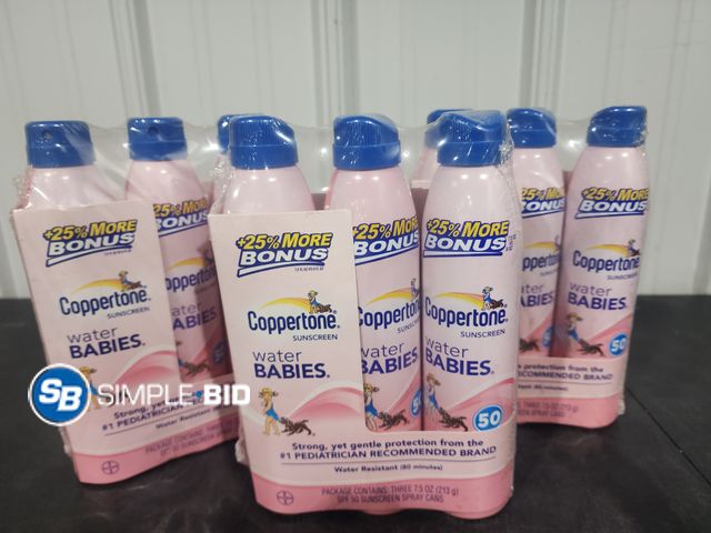Lot 58-28924 - Lot of (3) Coppertone SUNSCREEN -- water babies - 3 7.5 oz cans in each package - expired