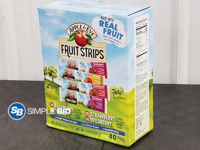 Lot 58-83415 - Apple and Eve Fruit Strips - Raspberry, Mango Strawberry Wildberry - individully wrapped - unopened ...