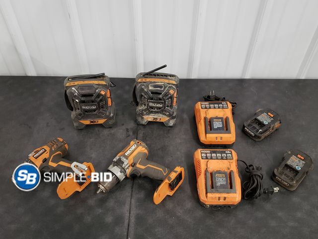 Lot 58-59648 - Tote Full of Ridgid tools - used condition - Works