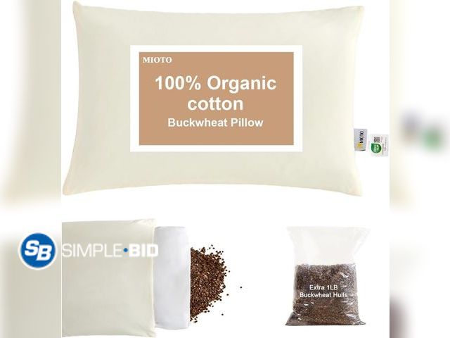 Lot 58-53795 - New MIOTO Organic Buckwheat Pillow for Sleeping with Dual-Layer Pillowcase and Extra Tartary Buckwhe...