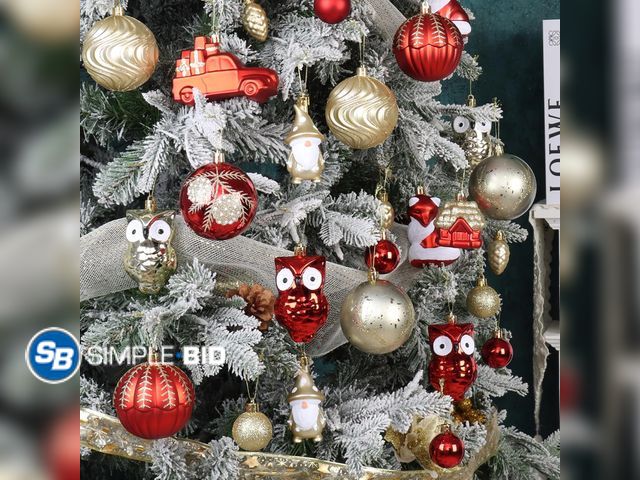 Lot 58-53924 - New 75Ct Red and Gold Woodland Christmas Ornaments Set, Forest Theme Christmas Tree Decorations Coll...