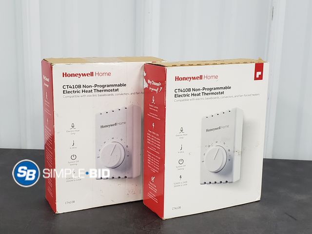 Lot 58-59329 - Lot of (2) Honey Well Home CT410B Non-Programmable Electric Heat Thermostat - appears unused