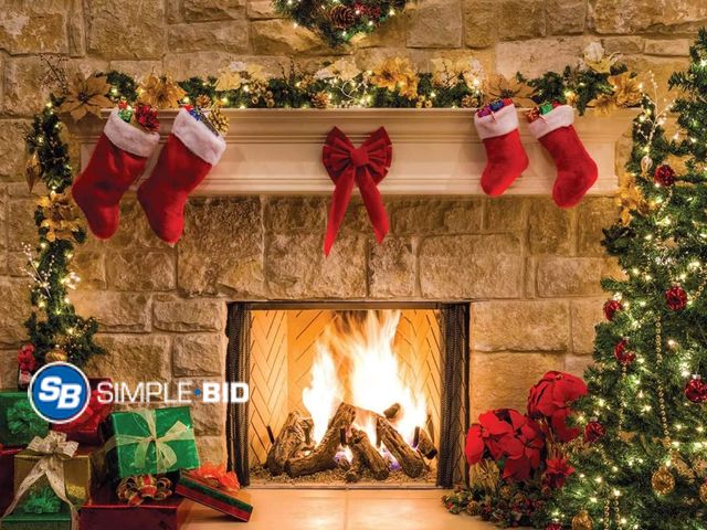 Lot 58-74143 - New 7x5ft Christmas Backdrops Christmas Fireplace Theme Backdrop Tree Sock Decorations for Xmas Part...
