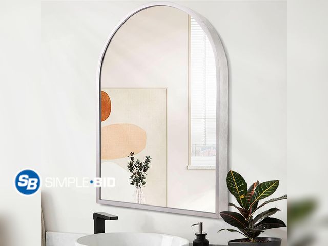 Lot 58-27237 - Arched Bathroom Mirror, Silver Metal Frame Wall Mounted Mirror Vanity Wall Mirror for Bedroom Entryw...