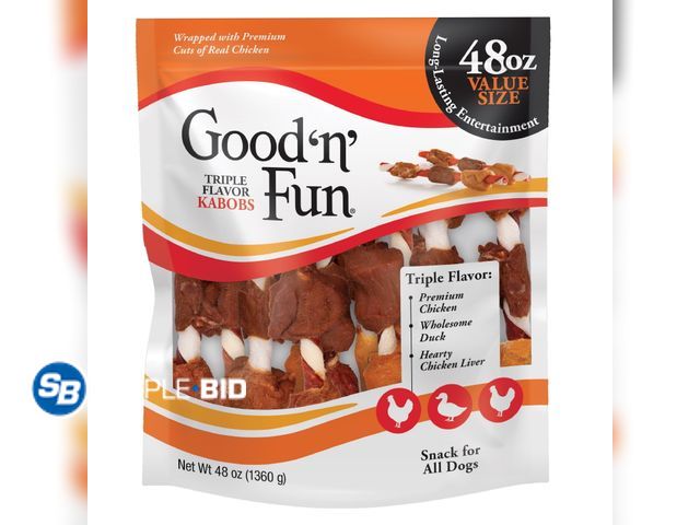 Lot 58-27210 - New Good 'n' Fun Triple Flavor Kabobs, Rawhide Chews for All Dogs, 48 oz