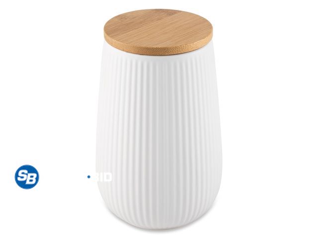 Lot 58-57930 - New Thyme &amp; Table Large (1.2 L) Ceramic Ribbed Kitchen Organization Canister with Bamboo Lid, Wh...