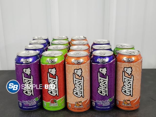 Lot 58-30821 - GHOST! Lot of (17) Ghost Energy Drinks - Cherry Limeade - Peaches - Welch's Grape - unopened - out o...