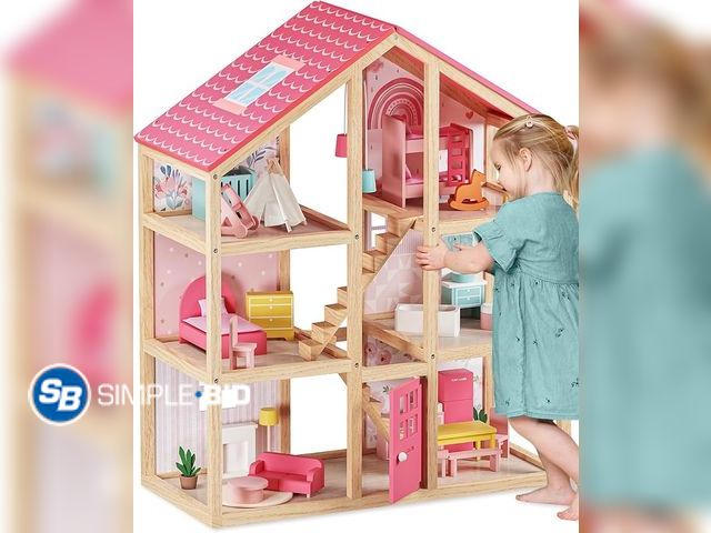 Lot 58-28486 - Tiny Land Wooden Dollhouse for Girls - 6 Rooms Wooden Doll House, DIY Pretend Doll House with 31Pcs ...