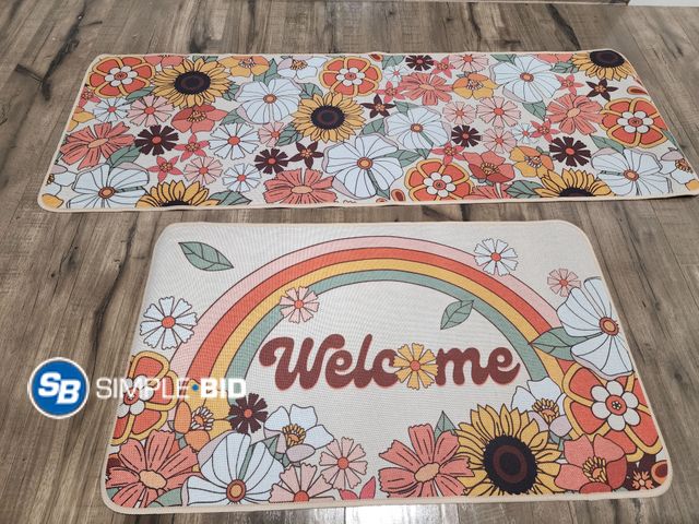 Lot 58-38344 - New Boho Vintage Floral Kitchen Rugs Set of 2, Colorful Retro Flowers Floor Mats Decor, Bohemian Bot...