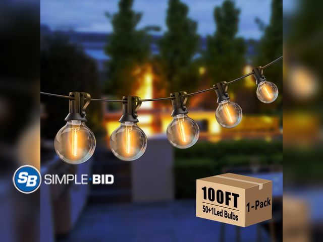 Lot 58-36707 - New DAYBETTER Outdoor String Lights,100ft,with 50 G40 Edison Vintage Bulbs,Waterproof for Patio Gard...