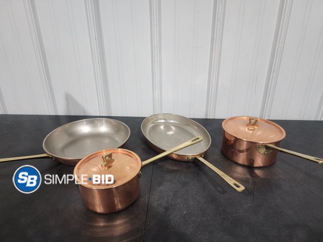 Lot 58-28808 - Set of (4) Pan set with 2 lids - used but in good condition - great for an extra set, cottage, or ca...