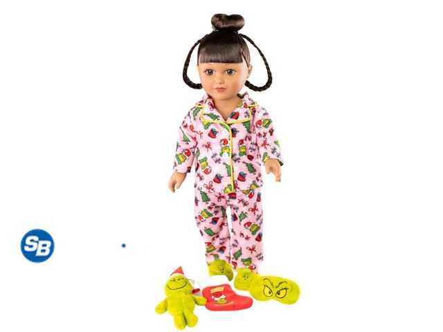 Lot 58-31891 - New My Life As Poseable Grinch Sleepover 18 inch Doll, Dark Brunette Hair, Brown Eyes