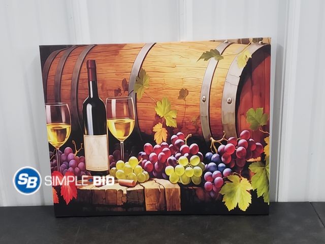 Lot 58-64633 - New "Wine &amp; Grapes" Canvas Wall Art 12"x16"