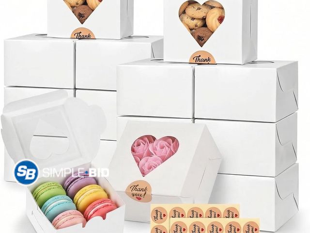 Lot 58-74294 - New 20PCS Cookie Boxes,4x4x2.5Inches Mini Bakery Boxes with Window for Individual Cupcake Pastry Can...
