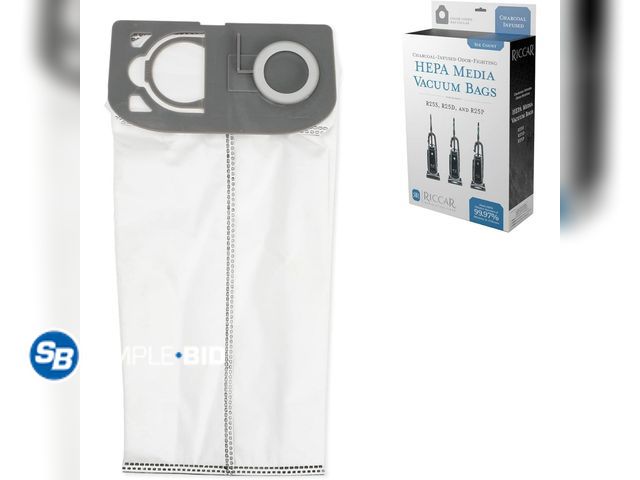 Lot 58-28216 - Lot of (2) New Genuine Riccar R25 Series HEPA Vacuum Cleaner Bags, Charcoal-Infused Gray, Six Bags I...