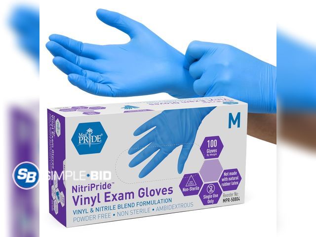 Lot 58-30021 - MEDPRIDE Nitrile Vinyl Gloves Powder-Free Disposable Gloves Medium 100 Pack - open box