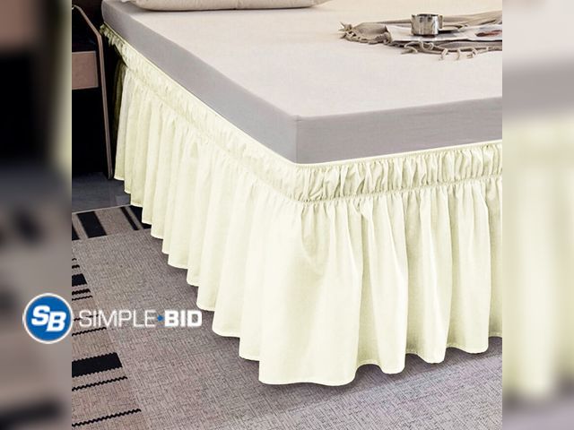 Lot 58-27165 - Elastic Wrap Around Bed Skirt Dust Ruffle Smooth Soft Bed Frame Cover 15-inch Drop (Queen, Off-white...