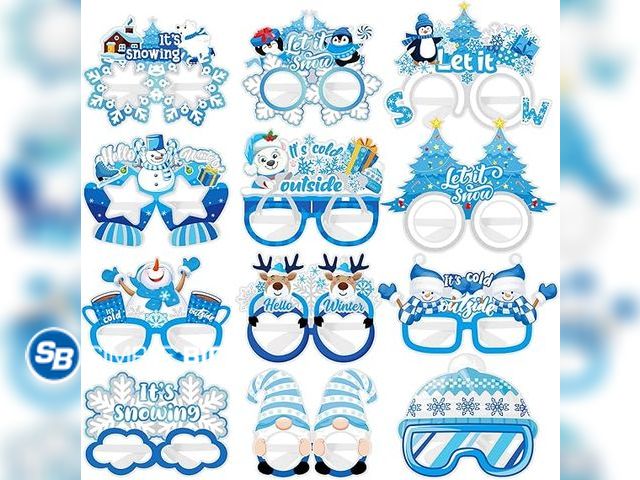 Lot 58-62835 - New Soulchen 60 Pcs Winter Party Favors Photo Props Snowflake Snowman Frame Paper Glasses Hello Wint...
