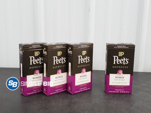 Lot 58-73970 - Lot of (4) Peet's Coffee Ricchezza Premium Medium Roast Intensity 8 Espresso Coffee Pods, 40 Count -...