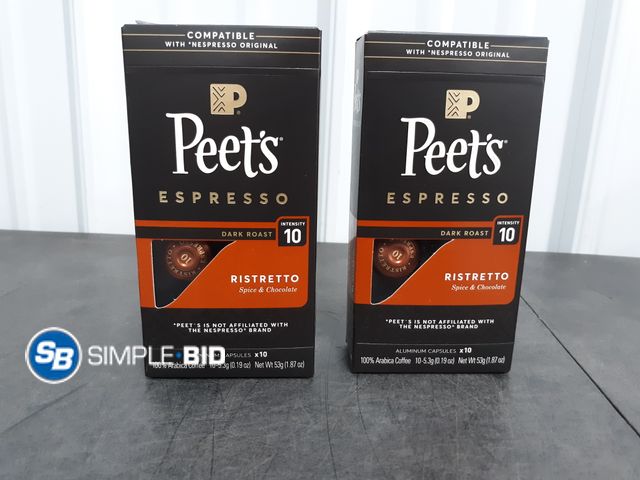 Lot 58-80076 - Lot of (2) Peet's Coffee Ristretto Premium Dark Roast Intensity 10 Espresso Coffee Pods, 20 Count - ...