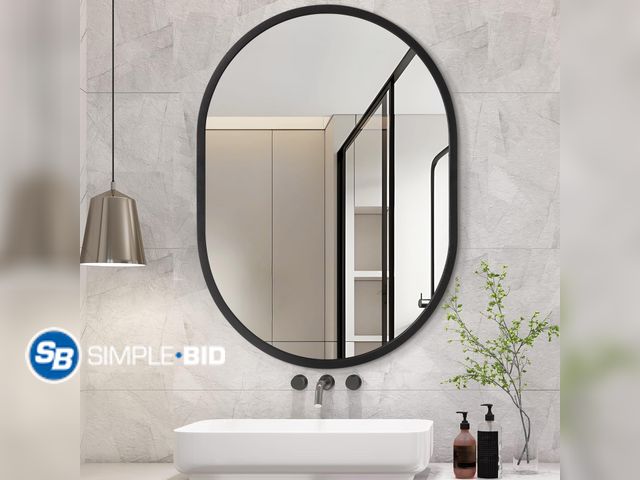 Lot 58-76037 - New Oval Mirror Black Metal Framed Bathroom Mirrors for Wall 16X20 Inch Matte Bedroom Vanity Mirror ...