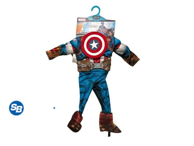 Lot 58-32592 - New Rubies Marvel Boy's Captain America Jumpsuit, Shield &amp; Mask Halloween Costume (Toddler Capta...