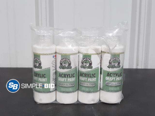 Lot 58-28849 - Lot of (4) New Crafter's Art basics Acrylic Craft paint -- 2 fl oz each -- SILVER GLITTER