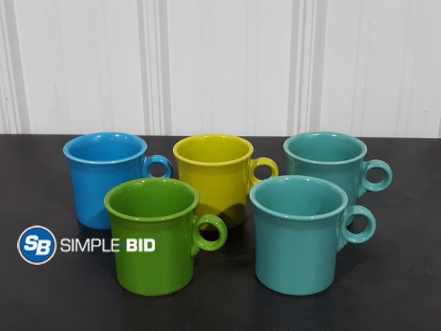 Lot 58-31924 - Lot of (5) Fiesta Ware Coffee Cups - Green &amp; Blue Color