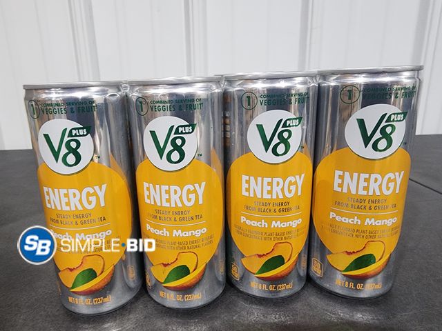 Lot 58-26082 - Lot of (8) V8 Plus Energy Drinks PEACH MANGO - 8 fl oz each unopened - out of box